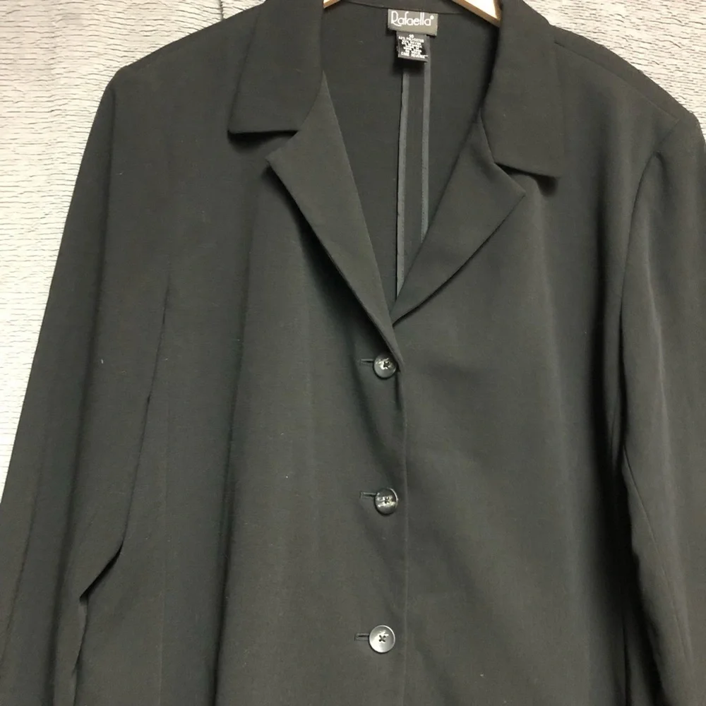 Rafaela 16 black Ponte knit jacket with three buttons pit to pit 22